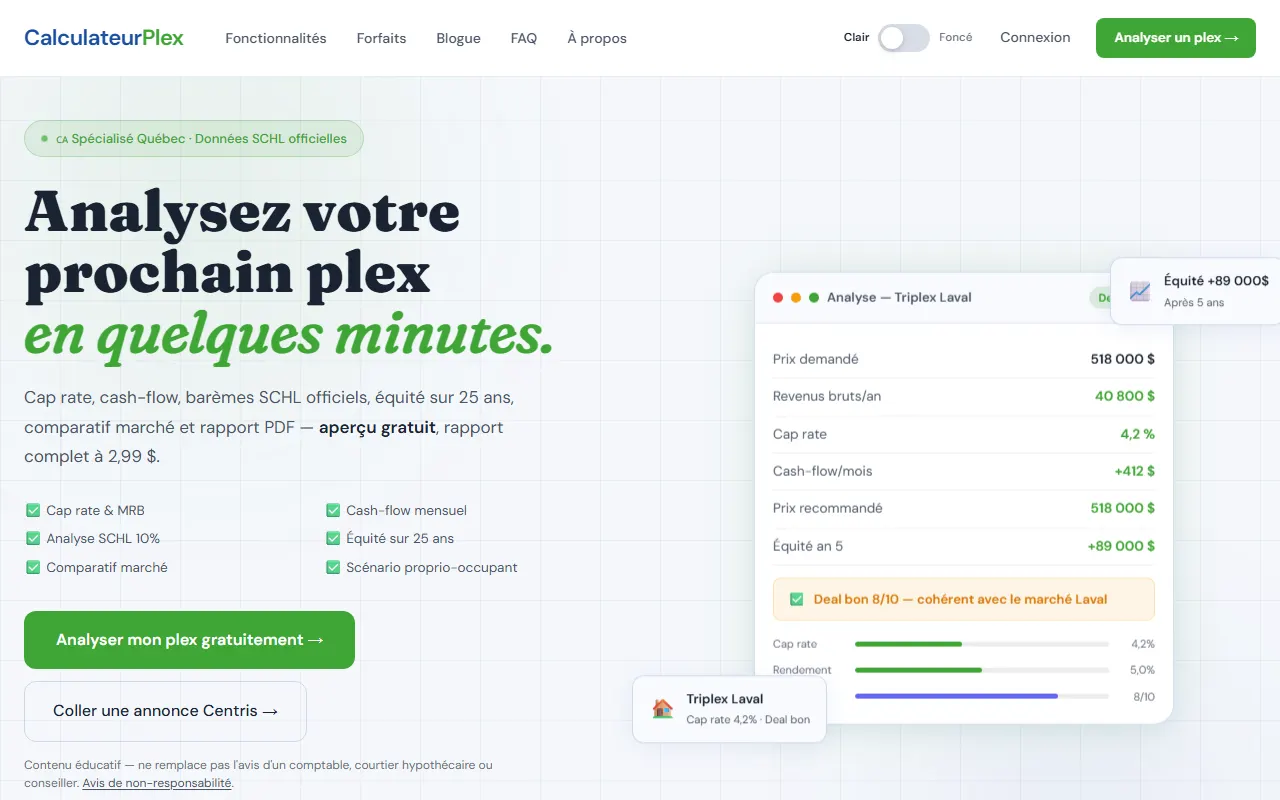Aperçu du site CalculateurPlex