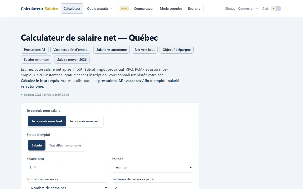 Aperçu du site Calculateur Salaire