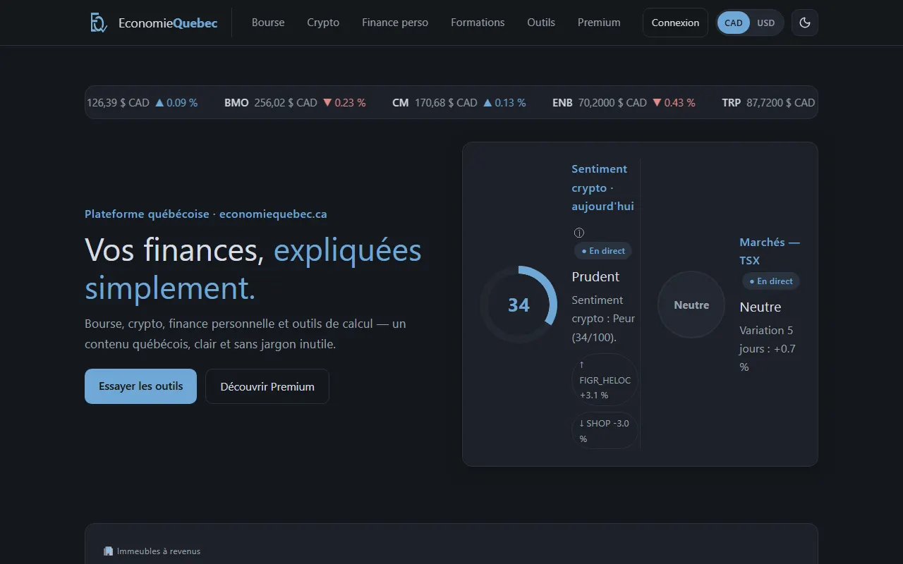 Aperçu du site Économie Québec